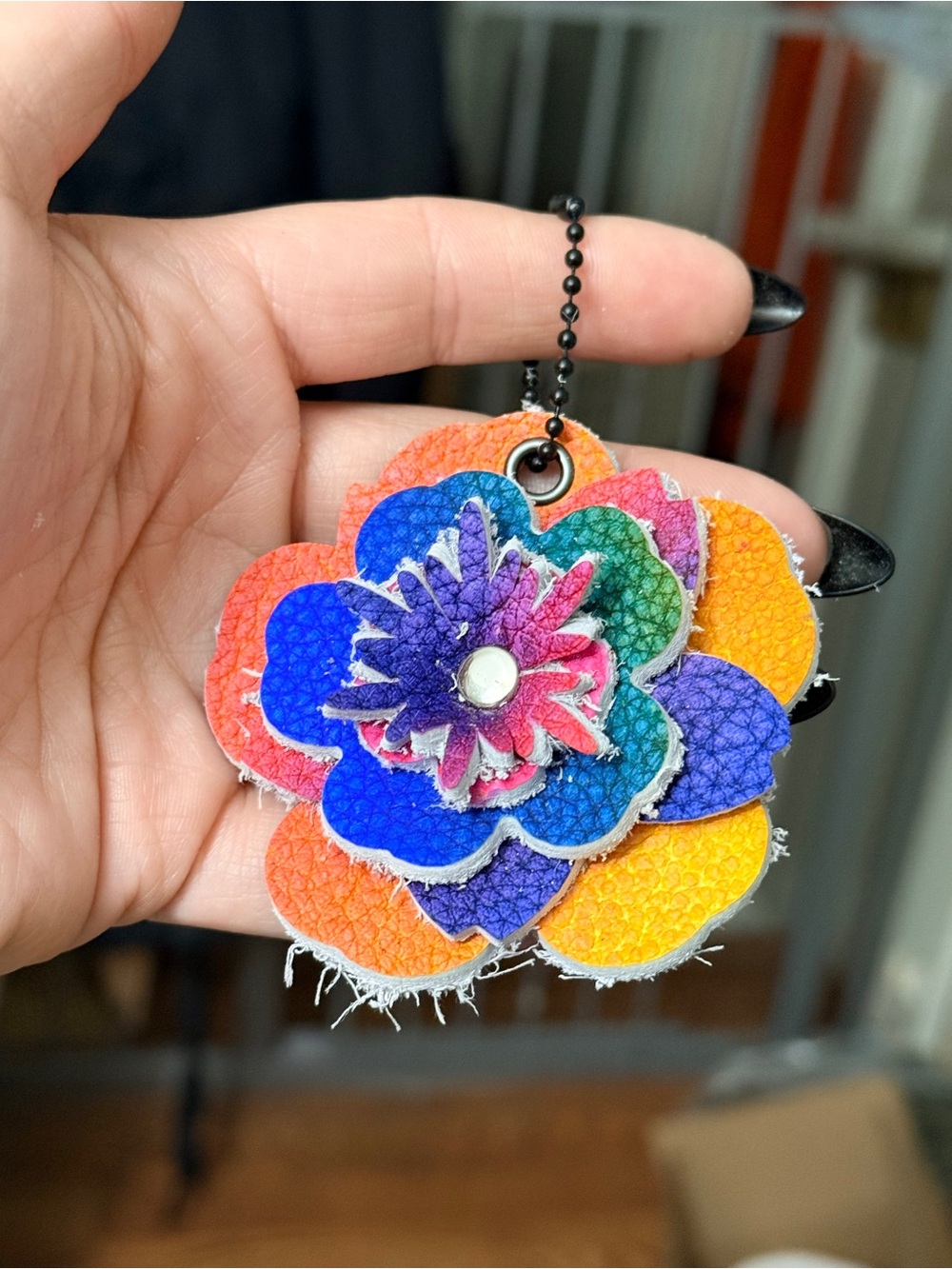Handmade Hand Tie-dyed Leather Floral Bag Charm - Picture 2 of 3